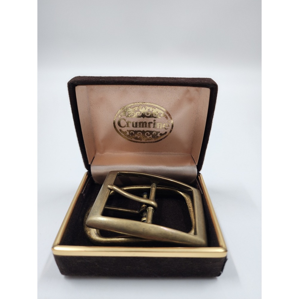 Vintage Crumrine Solid Brass Belt Buckle Set 2 Piece Rectangular Oval with Box